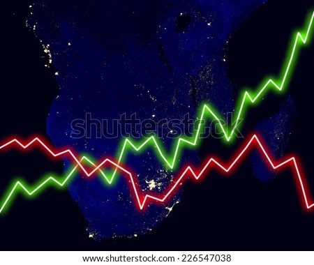 South Africa map stock market chart business. Elements of this image furnished by NASA.