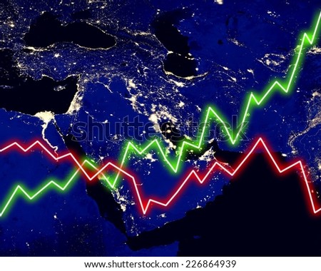 Middle East map stock market chart business background. Elements of this image furnished by NASA.