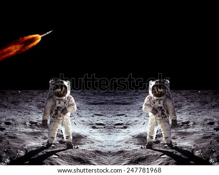 Astronauts suit spaceman Moon landing rocket shuttle space. Elements of this image furnished by NASA.