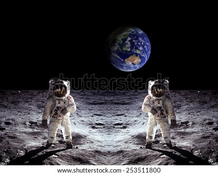 Astronauts spaceman moon landing Earth view. Elements of this image furnished by NASA.
