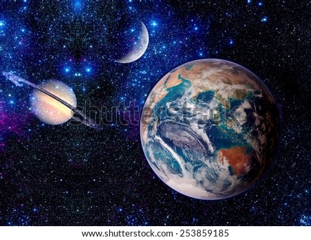 Planets outer astrology space stars Earth moon fantasy. Elements of this image furnished by NASA.