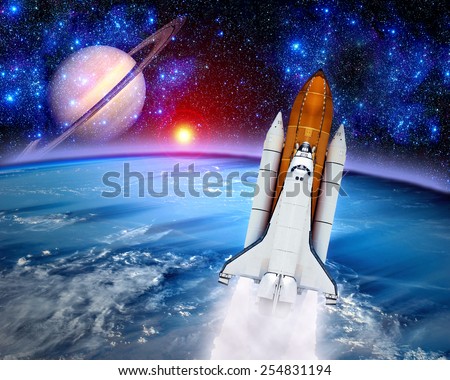 Space shuttle rocket launch earth spaceship saturn. Elements of this image furnished by NASA.