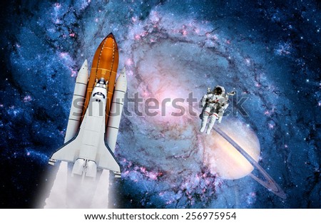 Space shuttle astronaut rocket launch spaceship milky way. Elements of this image furnished by NASA.