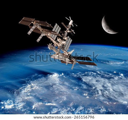 Earth satellite space station global network connection moon. Elements of this image furnished by NASA.