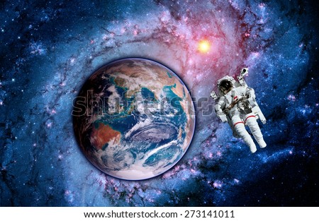 Astronaut spaceman suit planet galaxy people space stars. Elements of this image furnished by NASA.