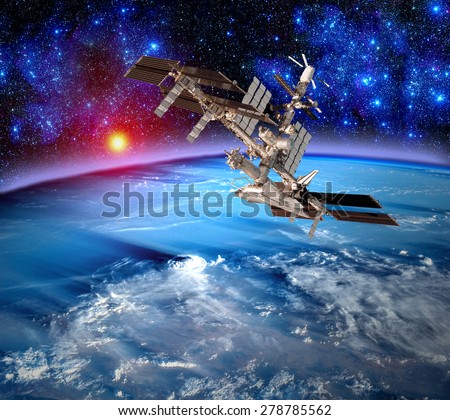 Earth satellite space station spaceship orbit weather meteorology. Elements of this image furnished by NASA.