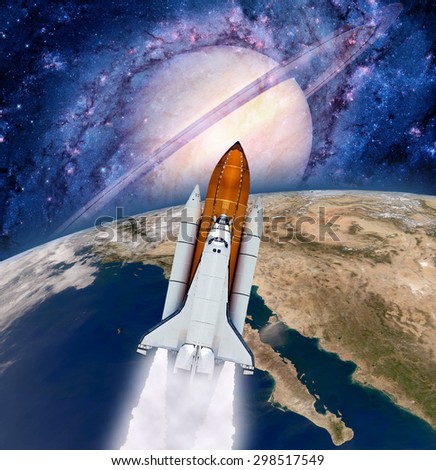 Space shuttle rocket power launch astronaut spaceship Earth planet. Elements of this image furnished by NASA.