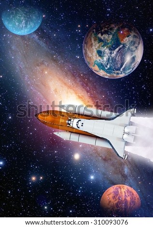 Outer space shuttle rocket launch spaceship universe planet earth. Elements of this image furnished by NASA.