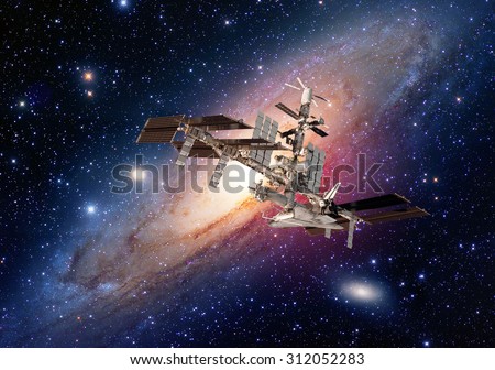 Satellite space station spaceship spacecraft outer galaxy universe. Elements of this image furnished by NASA.