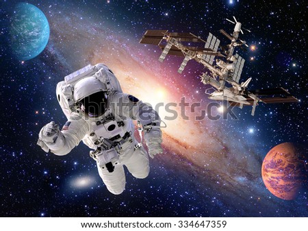 Astronaut spaceman suit people planet outer space shuttle station spaceship. Elements of this image furnished by NASA.