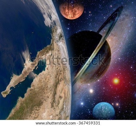 Astrology astronomy earth space solar system creation saturn planet star galaxy. Elements of this image furnished by NASA.