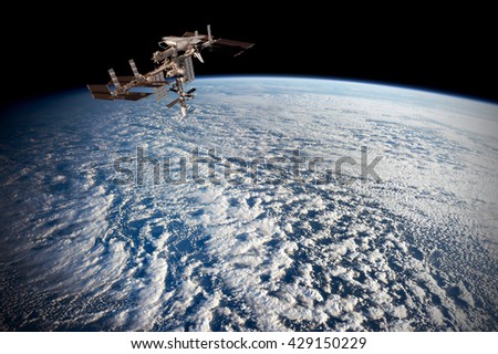 Satellite planet Earth ocean international meteorology telecommunication outer space station iss. Elements of this image furnished by NASA.