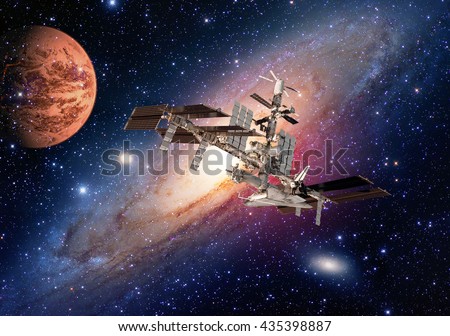 Space shuttle planet interstellar satellite international station Earth Mars. Elements of this image furnished by NASA.