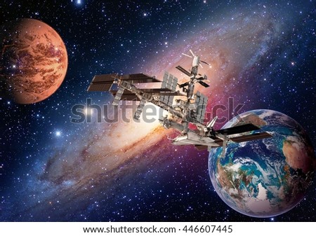 Space shuttle planet interstellar satellite international station Earth Mars. Elements of this image furnished by NASA.