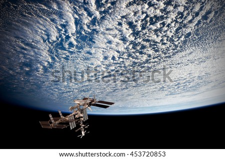 Satellite planet Earth ocean international meteorology telecommunication outer space station iss. Elements of this image furnished by NASA.