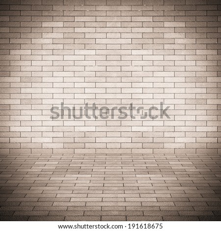 Empty interior perspective with brick tile background