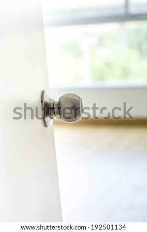 Close up, White Half-open door into room