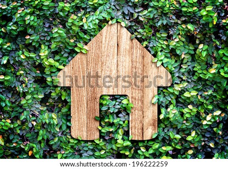 Home icon on green leaves wall,Eco home system.