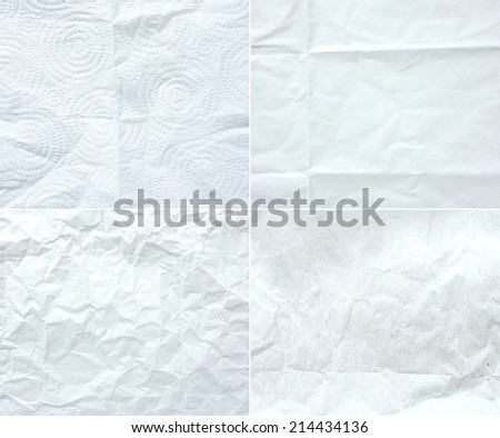 collection of white wrinkle paper, texture background,four style of crumple paper