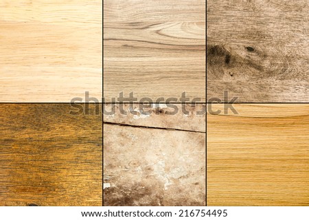 Collection of six plain wood texture background