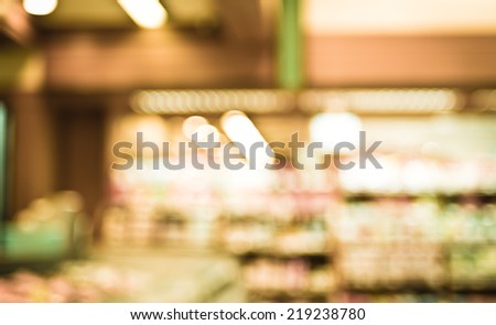 vintage filtered ,Supermarket store blurred background with bokeh,defocused light in store