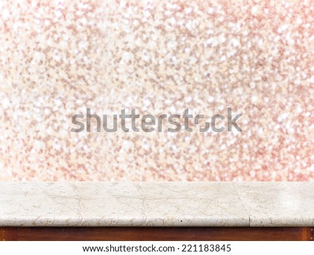 White marble Table with bokeh pink sparkling background,Empty room for display your product