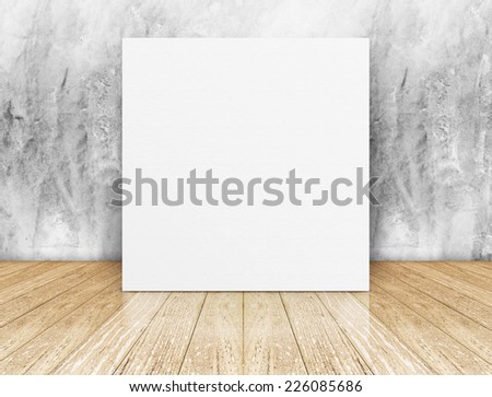 White Blank square Poster in concrete wall and wooden floor room,Template Mock up for your content