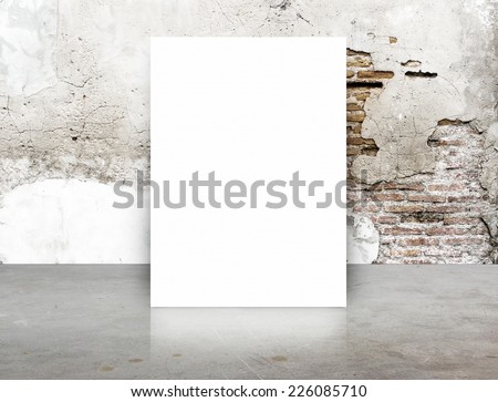 White Blank Poster in crack brick wall and concrete floor room,Template Mock up for your content