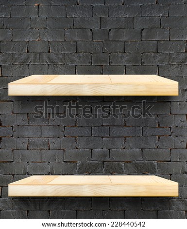 Empty two shelf at black brick wall,Template mock up for display of your product