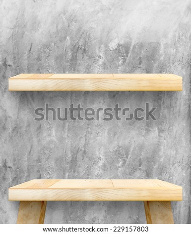 Empty Wooden Table top and shelf at concrete wall,Template mock up for display of your product