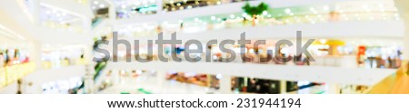 Blurred background :Panorama Department store interior background with bokeh
