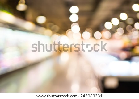 Blurred background supermarket store and product shelf with bokeh light