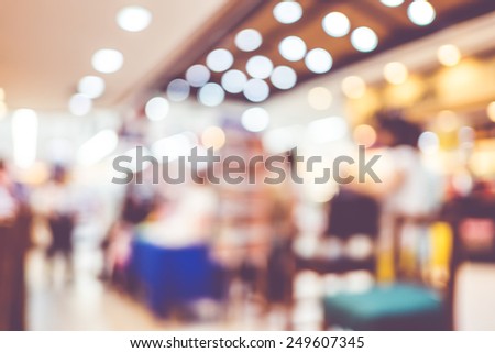 Blurred background : Groups of customer queuing in front of restaurant.