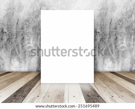 White Blank Poster in concrete wall and tropical wooden floor room,Template Mock up for your content.