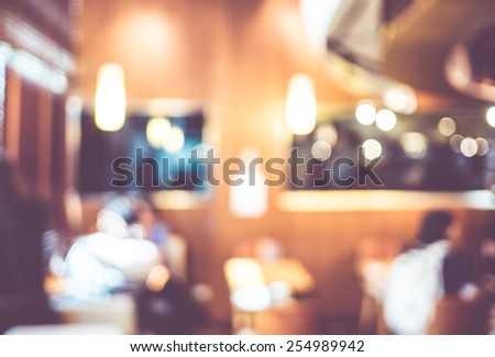 Blurred background : Vintage filter Customer sitting at Coffee shop blur background with bokeh