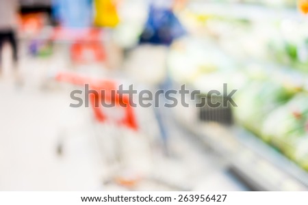 Supermarket store blurred background with bokeh,defocused light in store.