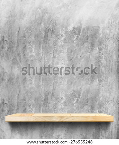 Empty Wooden shelf at concrete wall,Template mock up for display of product,business presentation.