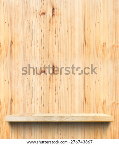 Empty Wooden shelf at light wooden wall,Template mock up for display of product,business presentation.