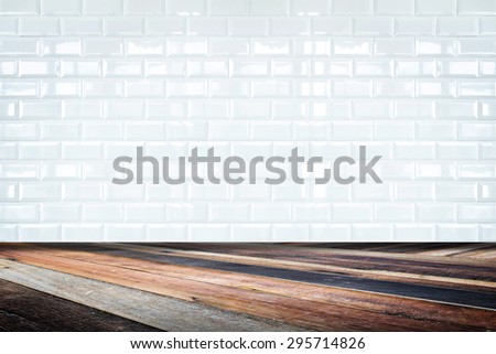 Room perspective,white ceramic tile wall and diagonal floor,background for display of product