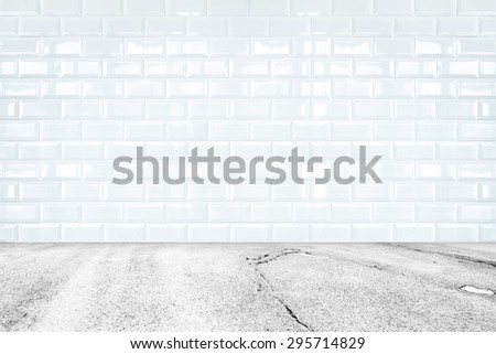 Room perspective,white ceramic tile wall and stone ground