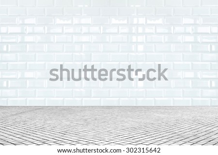 Room perspective,white ceramic tile wall and mosaic tile ground.
