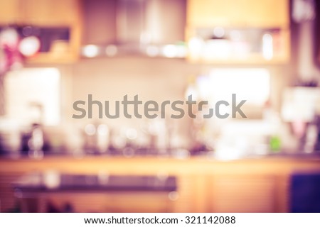 Blurred background,Modern kitchen with bokeh light, vintage filter