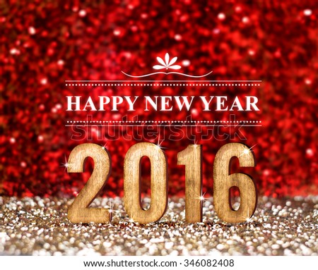 Happy New 2016 year in red and gold glitter background, Holiday concept design