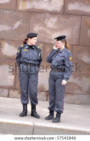MOSCOW - MAY 29: Female police officers follow the order on the march against breast cancer on MAY 29, 2010 in Moscow, Russia