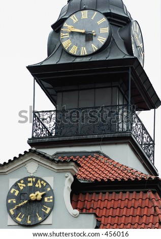 Two Clocks - One running back - Prague - Czech Republic -