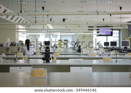 Laboratory room with microscope and television