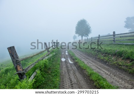 Ground road through dense fog in the mountain