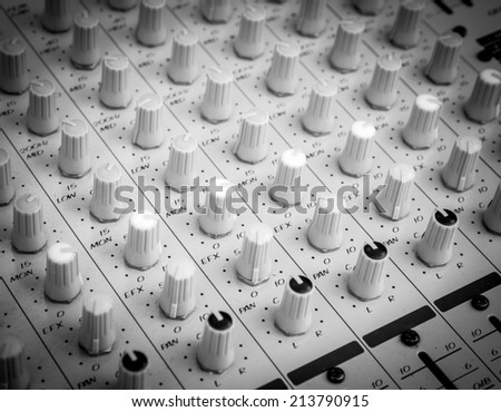 control board sound mixer, black and white