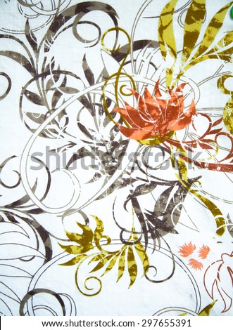 Floral batik fabric pattern, Detail of pattern fabric of cloth.