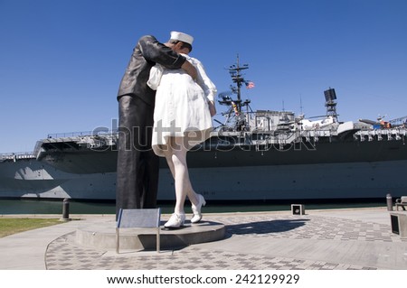 THE SURRENDER MONUMENT, SAN DIEGO CALIFORNIA - SEPTEMBER 22, 2014: Particular of \